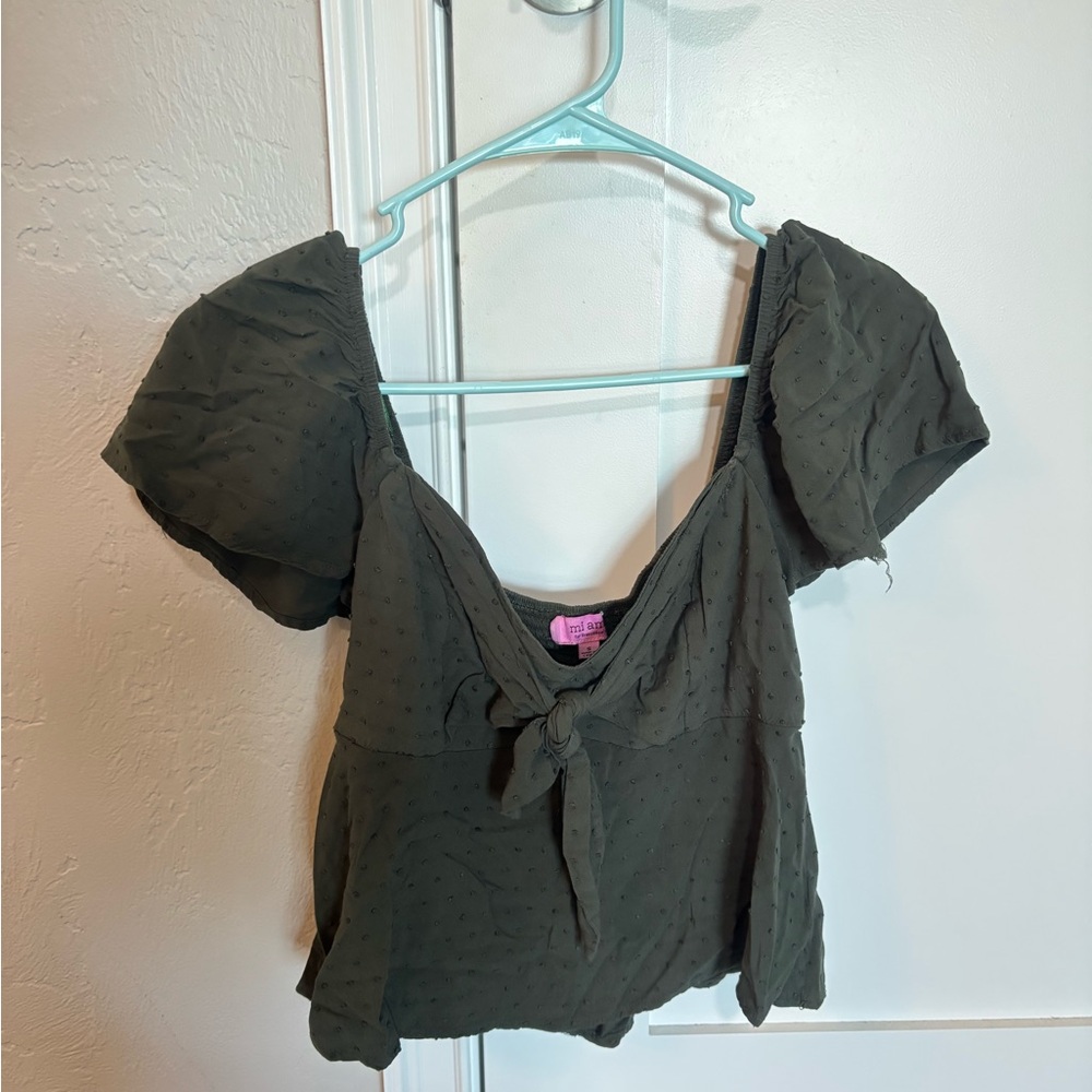 Women's Olive Green Tie-Front Top